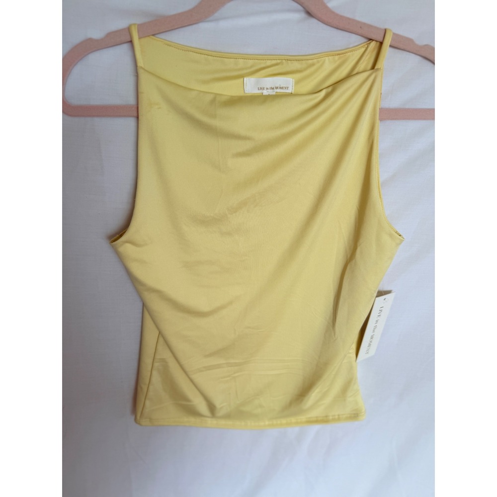 Live in the Moment Yellow High Neck Spaghetti Strap Tank Top T59854 Womens L NWT